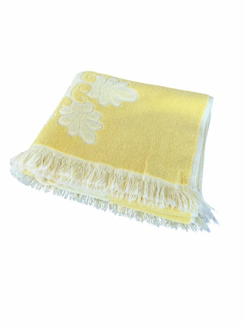 VTG Cannon Royal Family Yellow Snowflake Sculpted Bath Towel Fringe 24x41 GUC